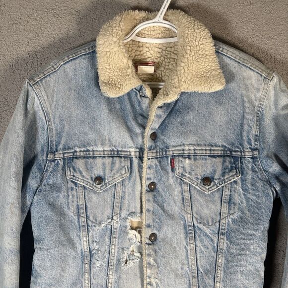 Vintage Levi’s Type 3 Trucker Jacket Sherpa Lined Distressed Size 40 Grunge - Picture 3 of 16